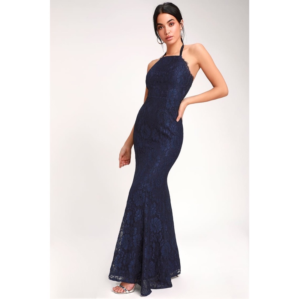 Lulus Every Memory Navy Halter Maxi Dress Size M